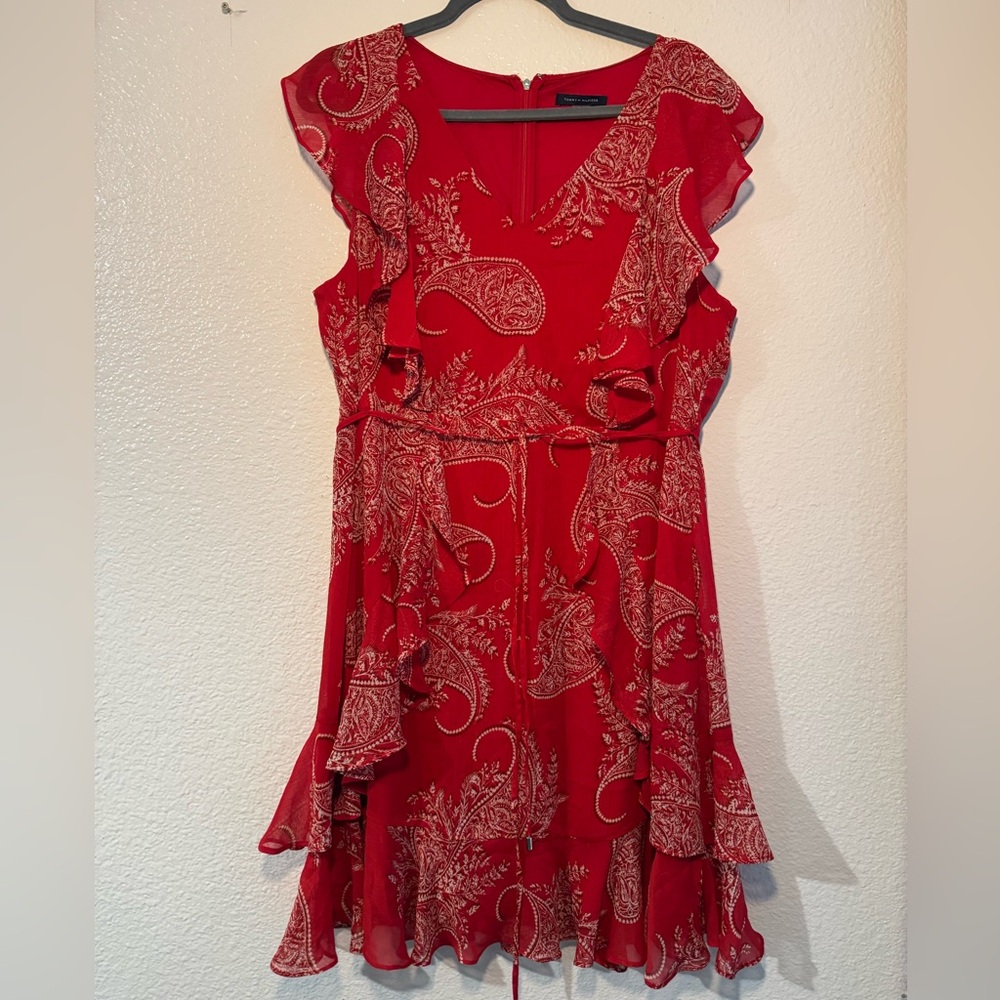 Tommy Hilfiger Red Paisley Ruffle Mini Dress